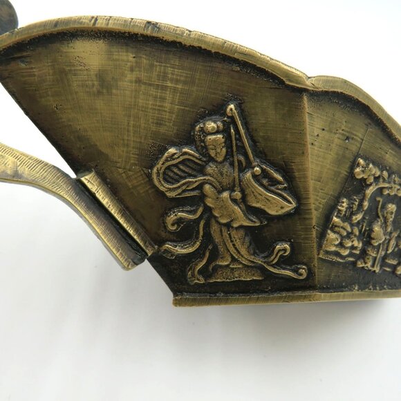 Chinese Medicine Scoop Brass Decorative 6"x3" Bowl Ornate Scroll Handle Vintage - Picture 6 of 10